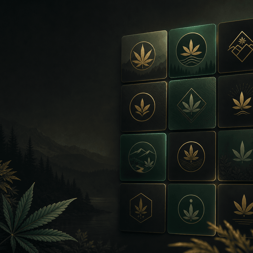 A grid of partner cannabis brand emblems